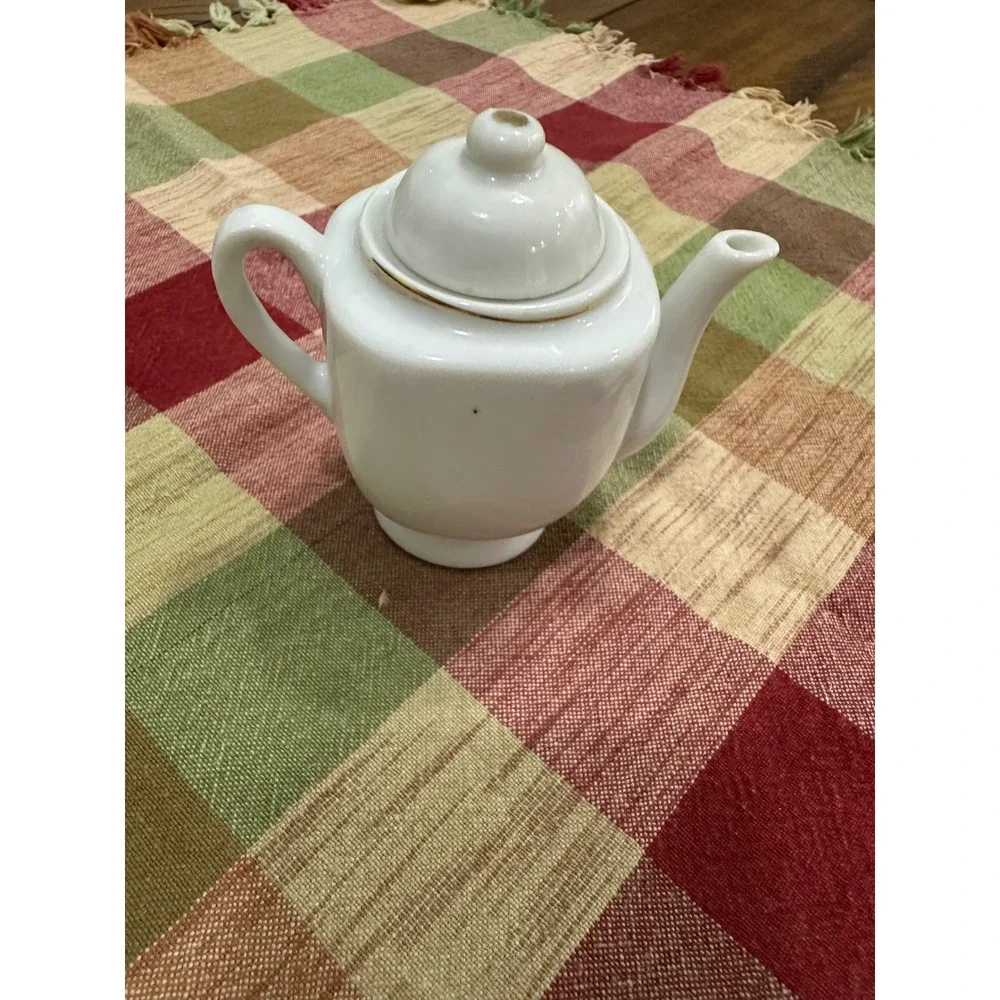 Vintage Made in Japan Mini Teapot White Ceramic Floral Gold Trim Hand Painted